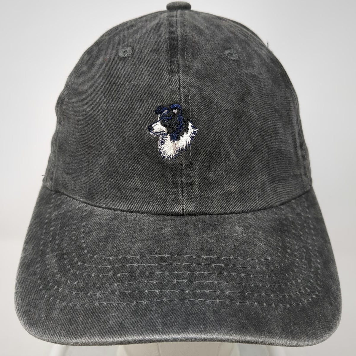 Nissi Caps Baseball Cap Gray One Size Embroidered Border Collie Dog Washed Hat