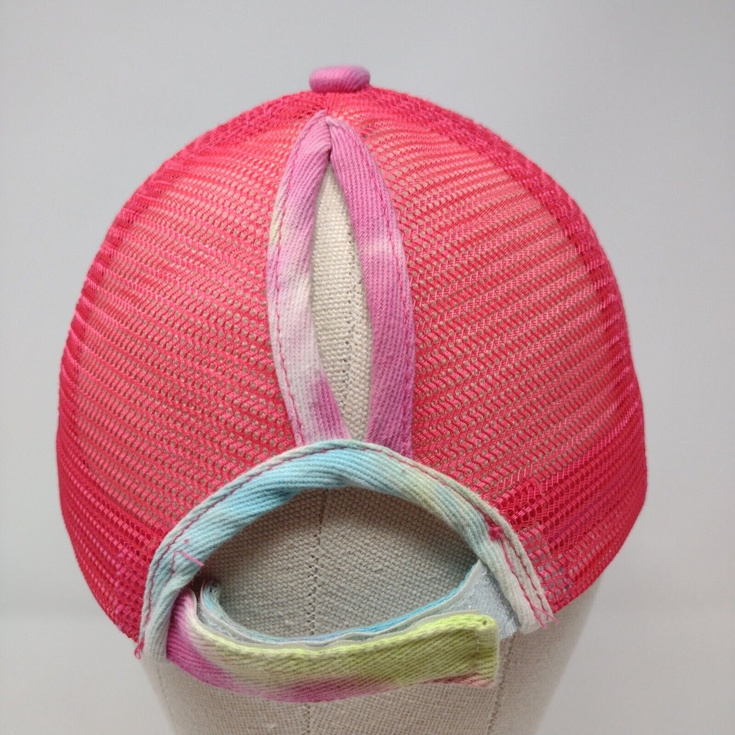 Shhh No One Cares Strapback Trucker Hat Multi OSFA Tie Dye Ponytail