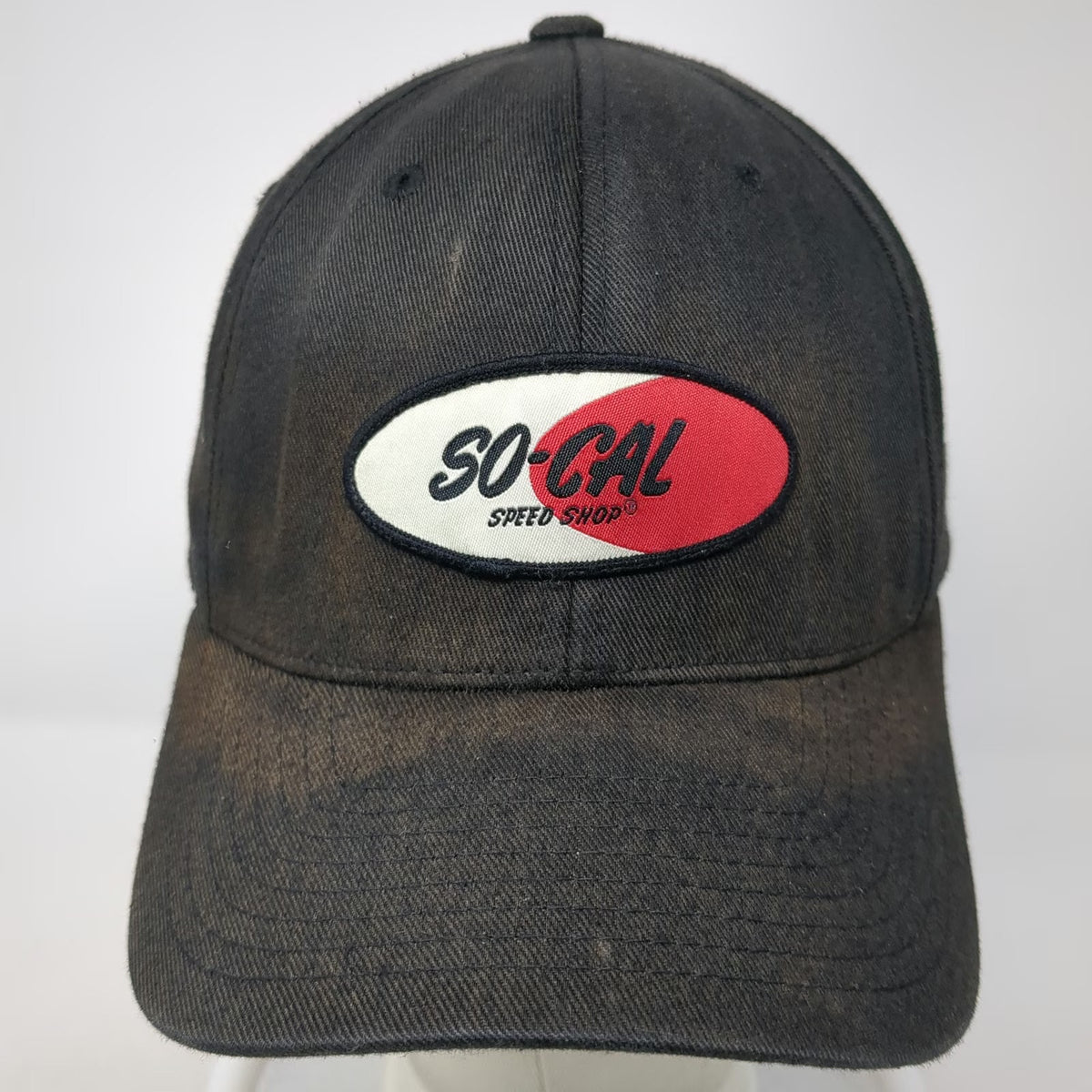 So-Cal Speed Shop Baseball Cap Black M Flexfit Fitted Patched Sun Faded Hat