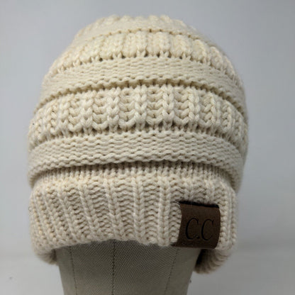 C.C. Exclusives Womens Knit Beanie Hat Cap Cream 100% Acrylic Cable Knit