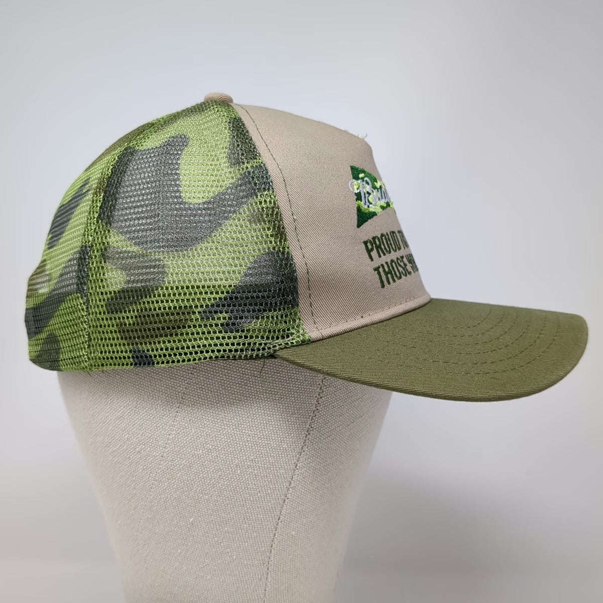 Budweiser Trucker Hat Beige Green One Size Snapback Camo Bowtie Proud To Serve
