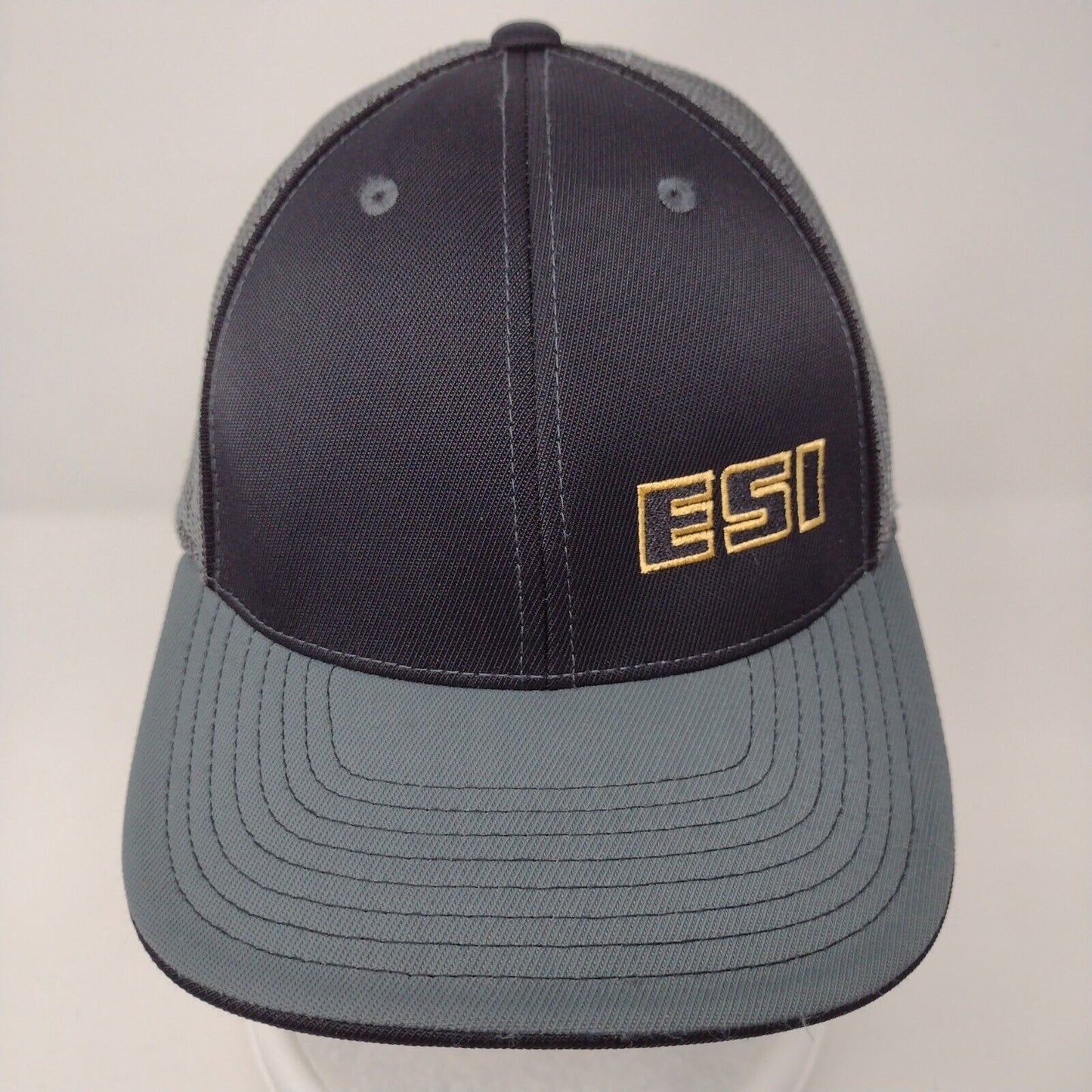ESI Fitted Mesh Back Trucker Hat Gray L-XL Embroidered Colorblock