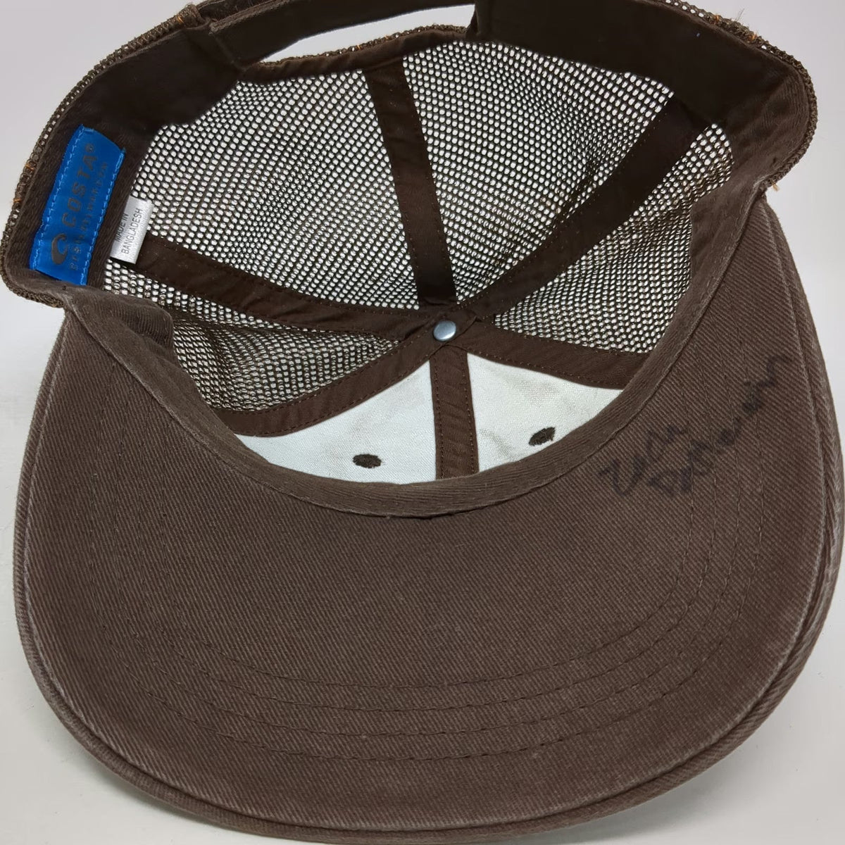 Costa Baseball Cap Brown One Size Fish Skeleton Patch Mesh Back Strapback Hat