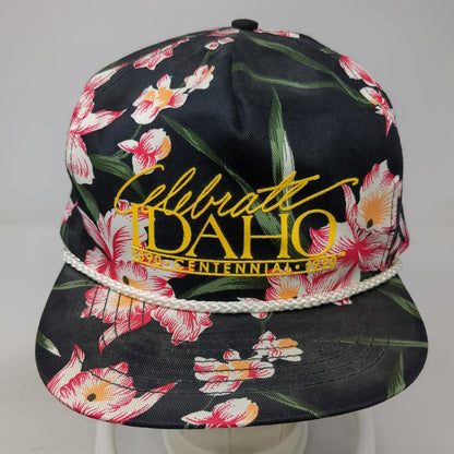 San Sun Trucker Black Floral Idaho Centennial Rope Snapback Hat Vintage