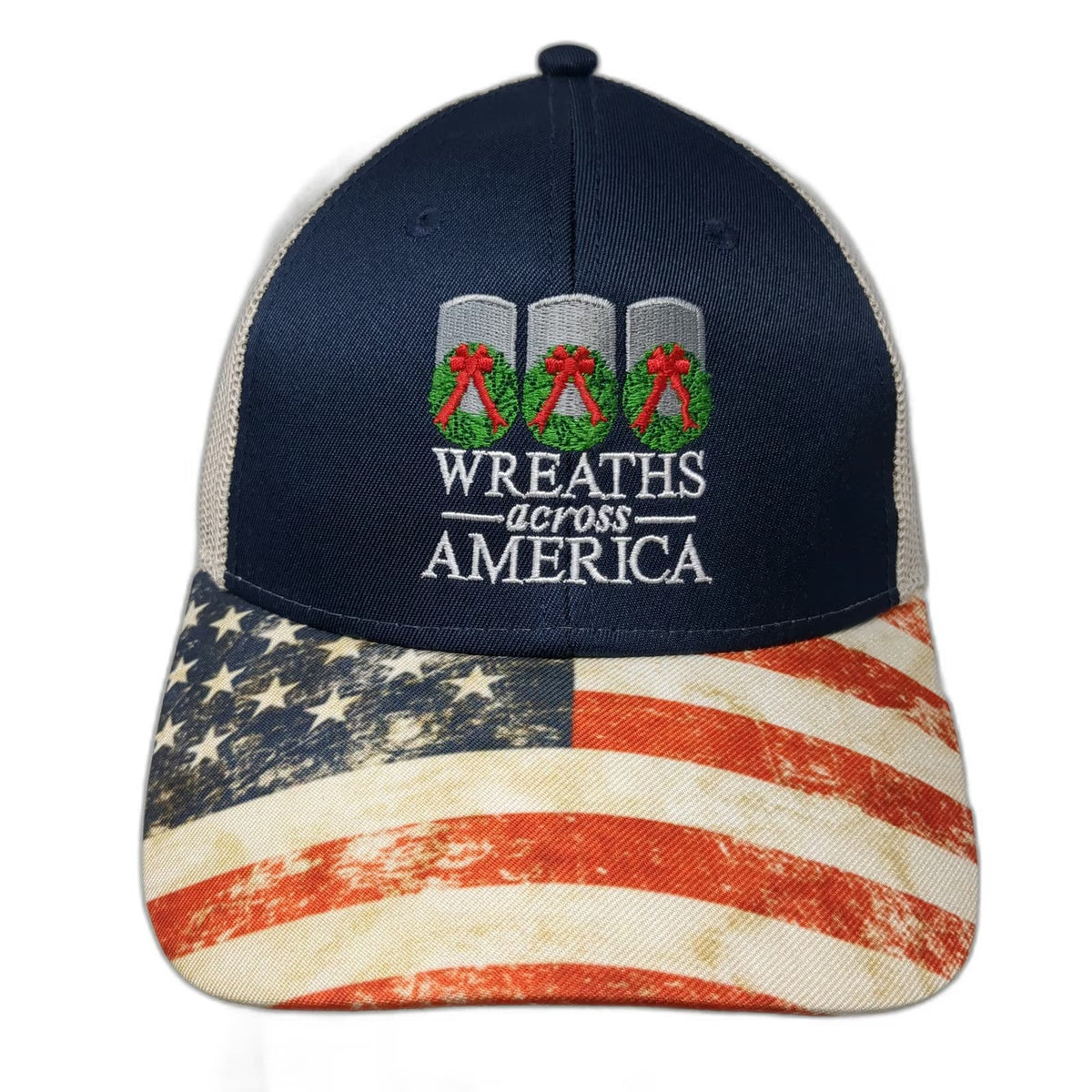 Cap America Blue Trucker Hat One Size Wreaths Across America American Flag Brim
