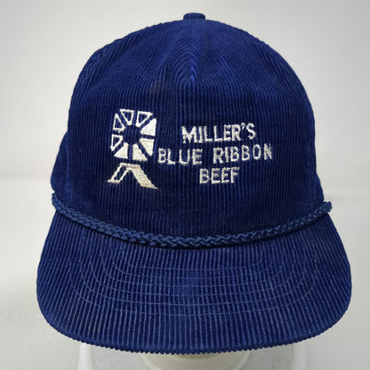 Miller's Blue Ribbon Beef Hat Trucker Blue OSFM Corduroy Rope Brim Adjustable
