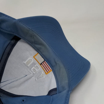 USA Flag Strapback Hat Blue One Size Adjustable Embroidered Patriotic Cotton