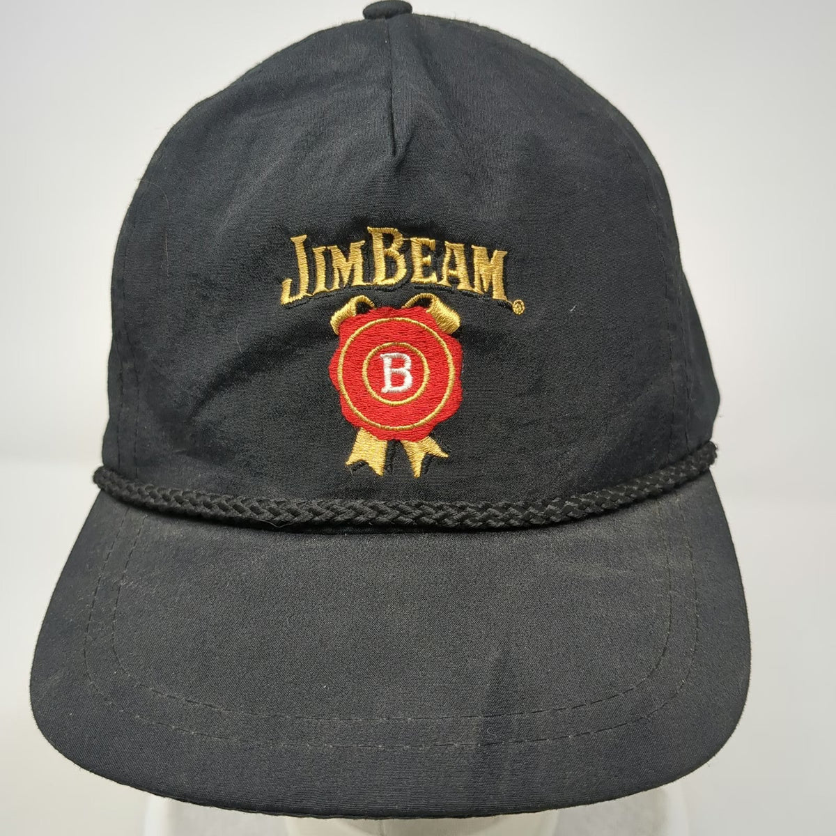 d&D Jim Beam 5 Panel Black Hat One Size Nylon Snapback Rope Detail Logo Seal B