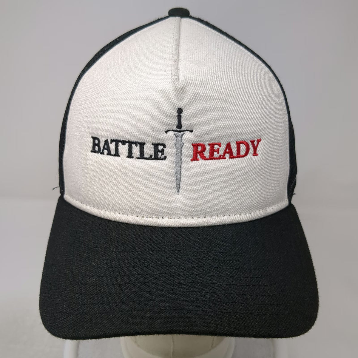 New Era Trucker Hat Black One Size Battle Ready Sword 9FORTY Snapback Mesh Poly