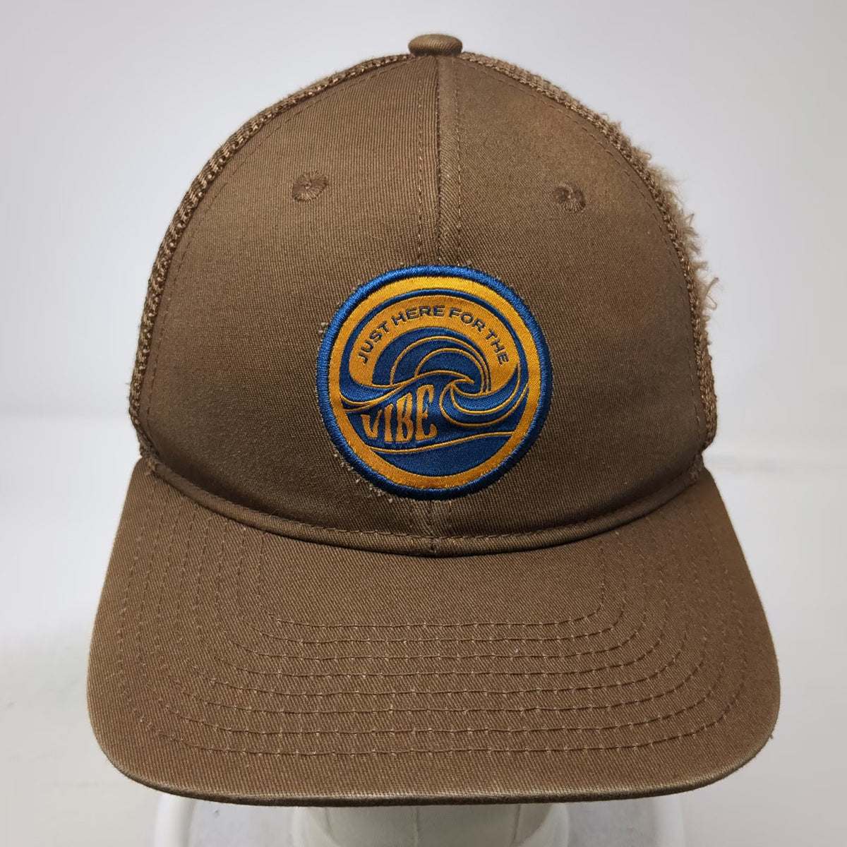 Flylow Trucker Hat Brown One Size Just Here For The Vibe Wave Patch Mesh Back