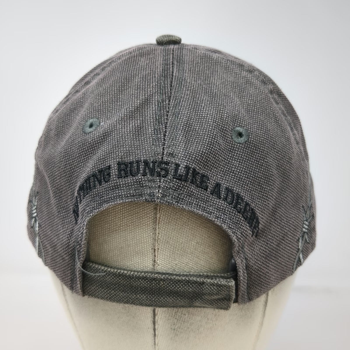John Deere Gray Baseball Cap One Size Barbed Wire Strapback Hat Graphic Logo