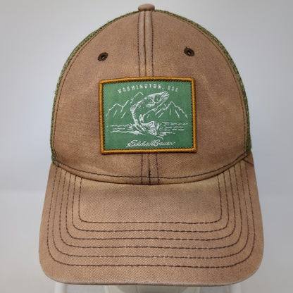 Eddie Bauer Trucker Hat One Size Brown Green Washington Fish Mesh Snapback