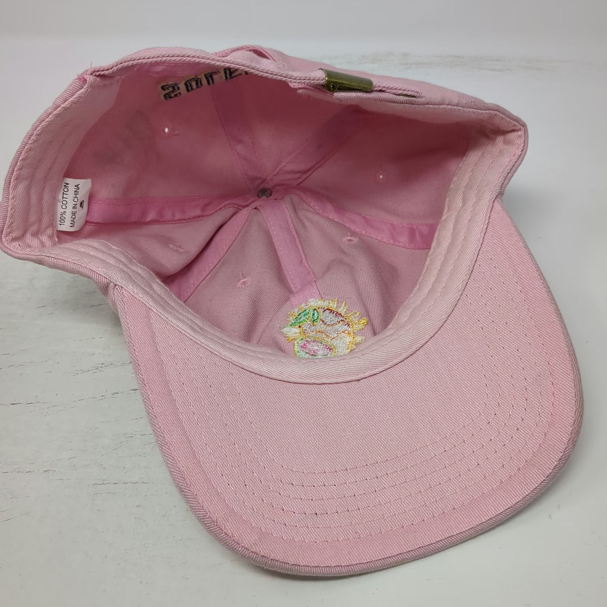 Solely Baseball Cap Pink One Size Embroidered Mango Fruit Cotton Slideback Hat
