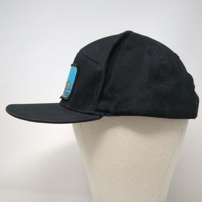 Decky 5 Panel Black Hat One Size Idaho Mountain Festival Patch Flat Brim Cap