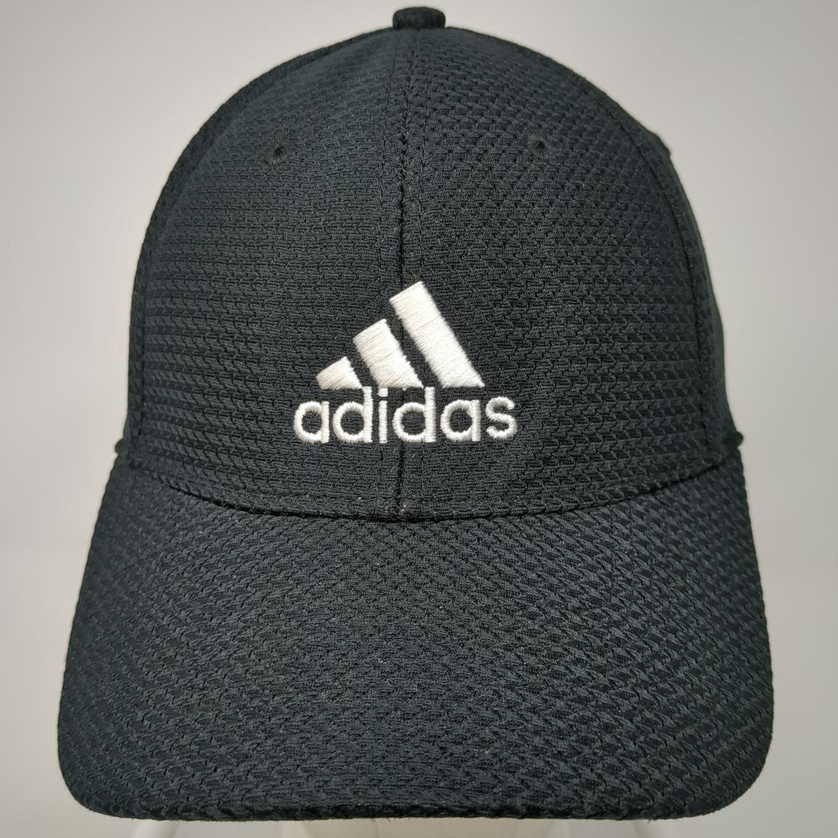 adidas Baseball Cap Black XL Stretch Fit Textured Mesh Performance Sport Hat