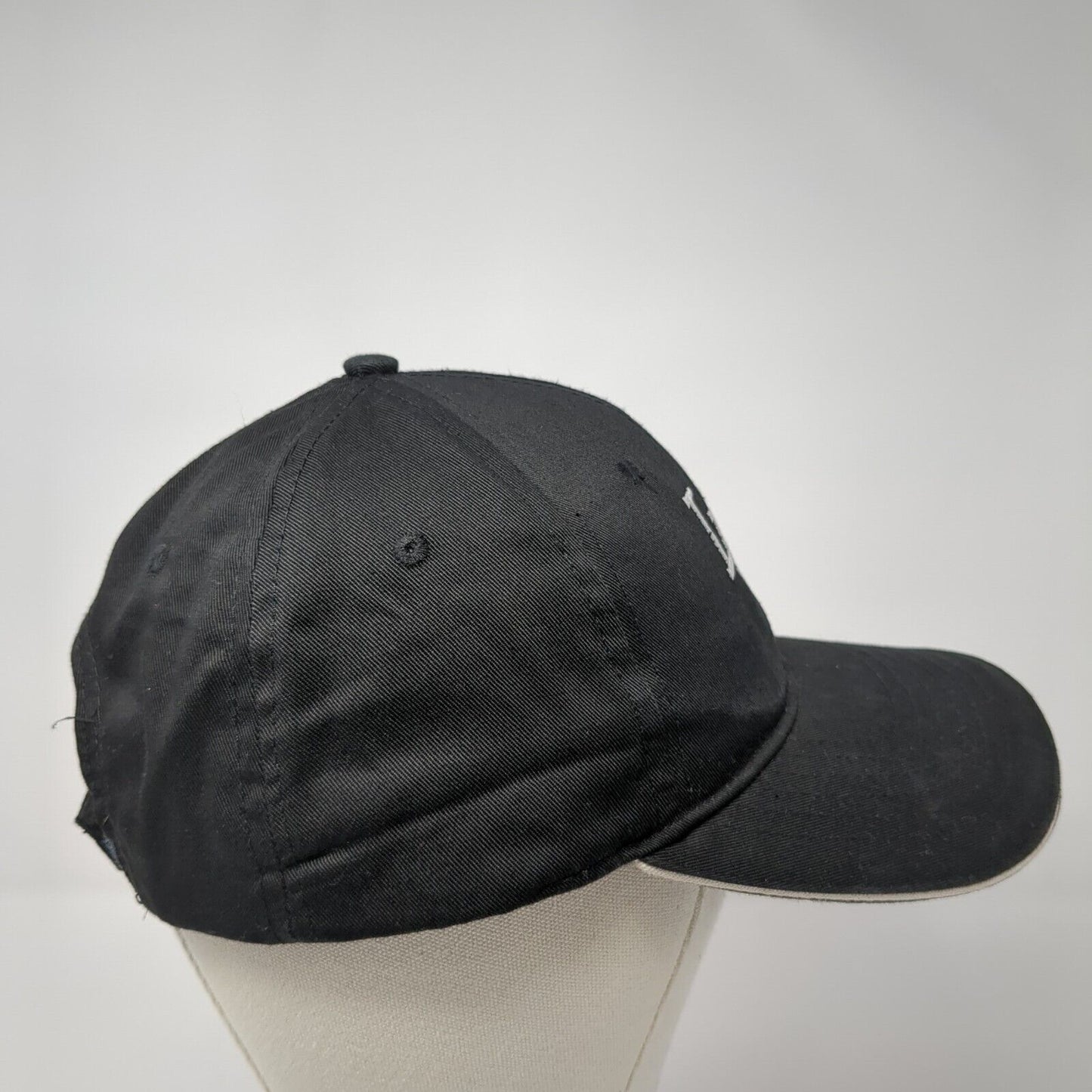 LPA Strapback Hat Black One Size Adjustable Embroidered Vented Holes 6 Panel