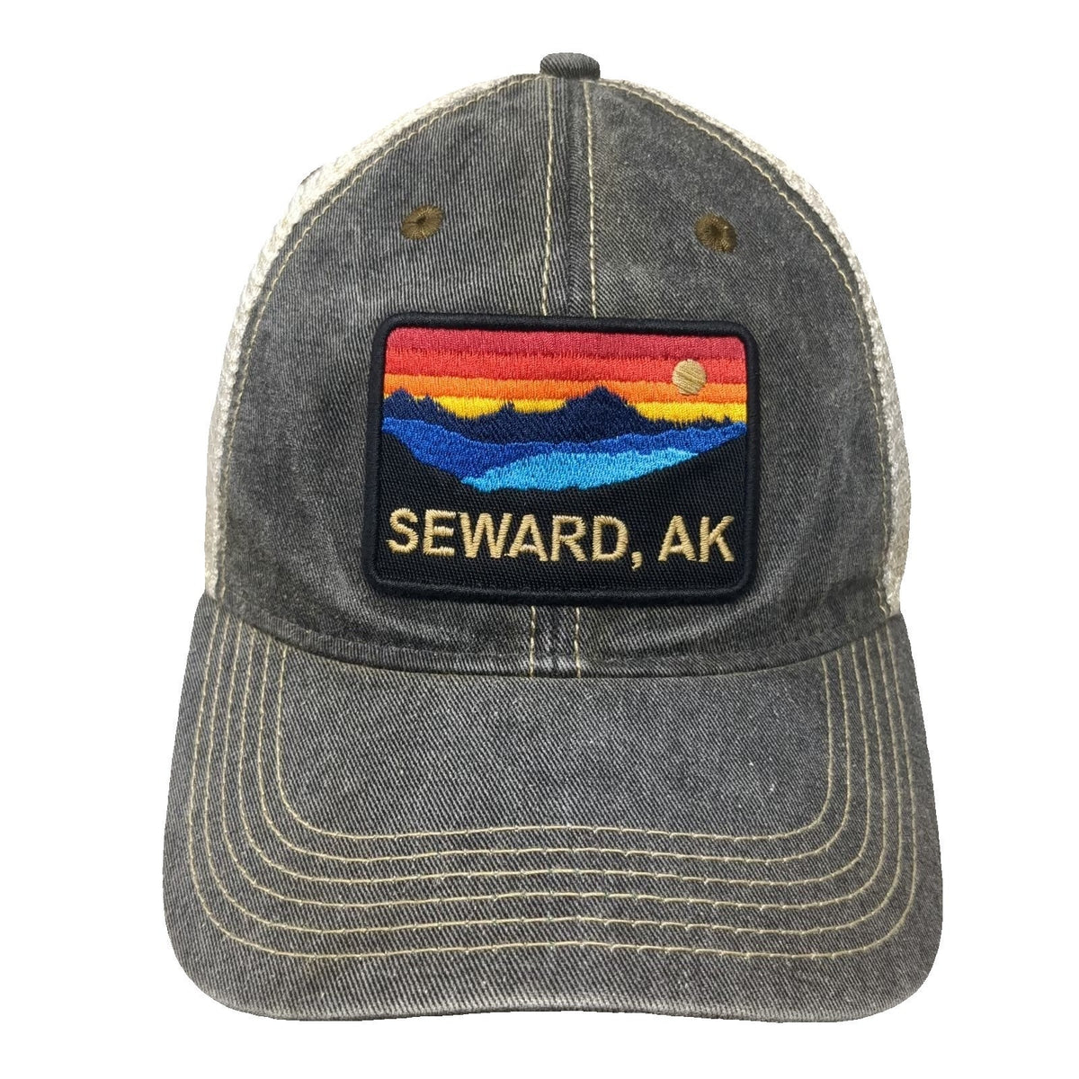 Legacy Trucker Hat Gray One Size Seward AK Alaska Mountain Patch Mesh Snapback
