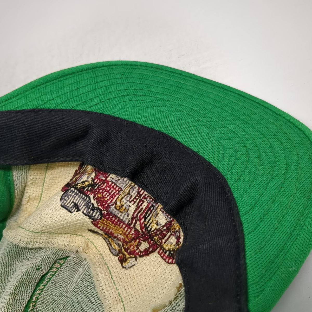 Seebo's Creations Trucker Hat Green Motorcycle Needlepoint Patch USA Vintage