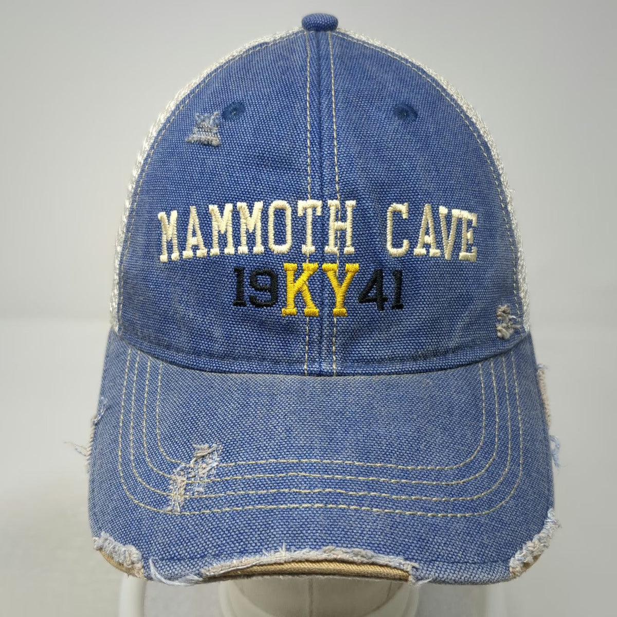 Headmost Trucker Hat Blue One Size Mammoth Cave Kentucky Mesh Snapback Frayed