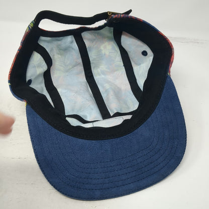 Empyre 5 Panel Hat Blue One Size Tropical Palm Floral Print Slideback Flat Brim
