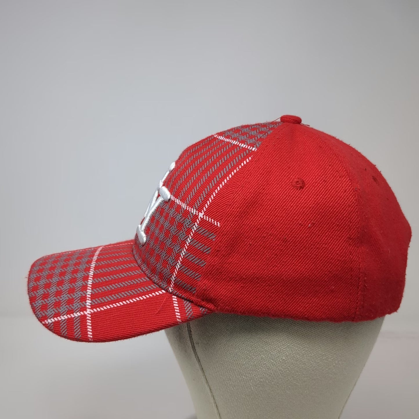 Red Baseball Cap One Size NY Logo Plaid Houndstooth Strapback Adjustable Hat