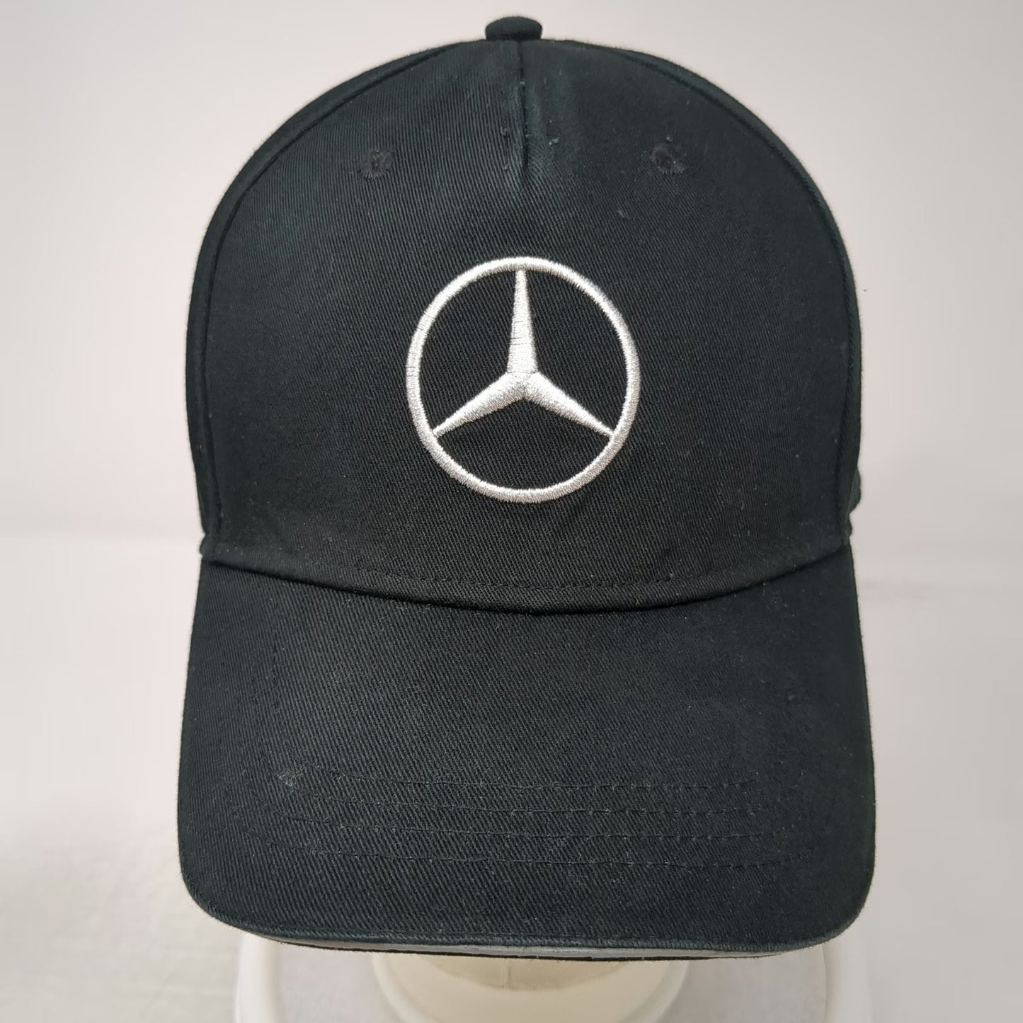 Mercedes-Benz 5 Panel Black One Size Adjustable Strap Silver Trim Logo Auto Hat