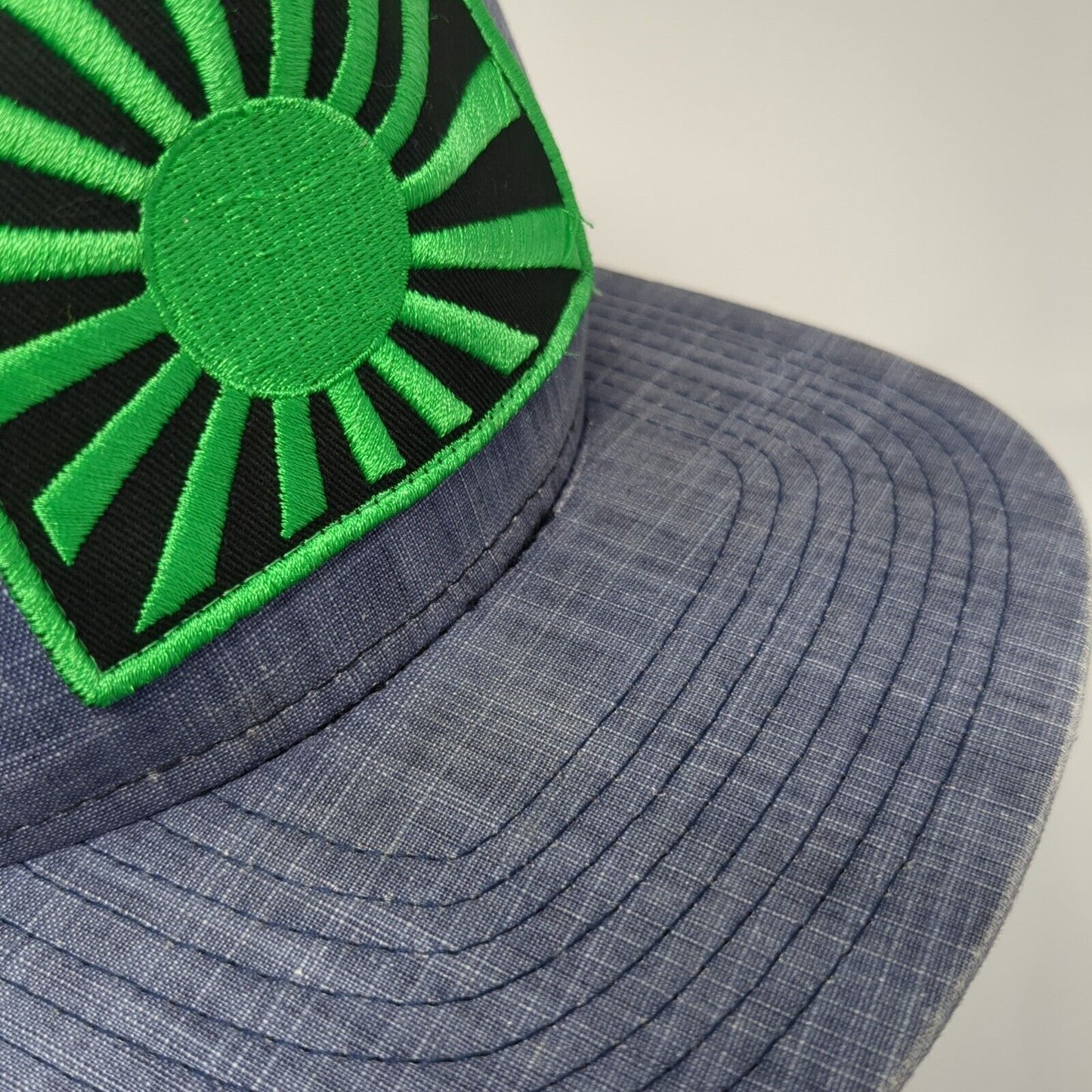 Rising Sun Patch Snapback Trucker Hat Blue One Size Mesh Back Adjustable