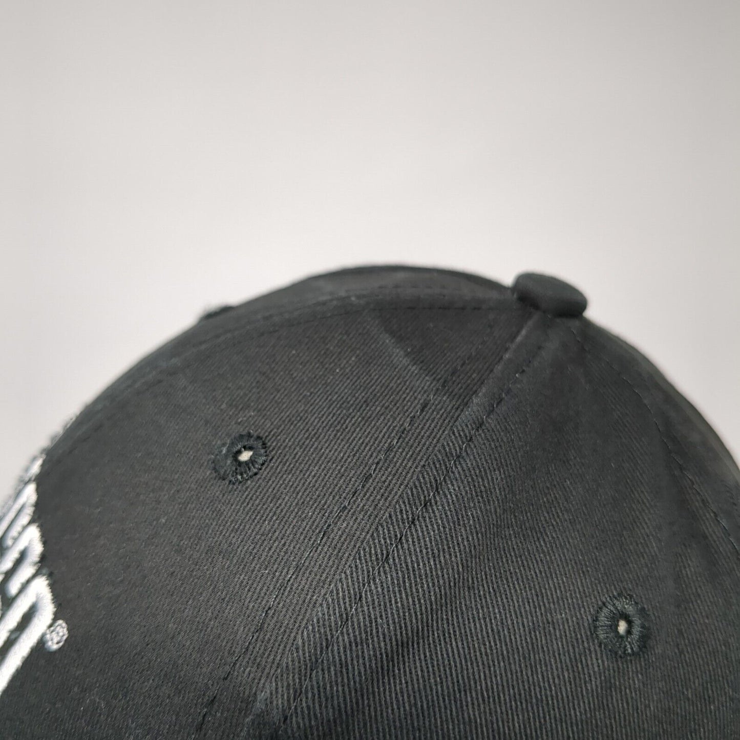 ECCO Strapback Hat Black One Size Adjustable Embroidered Vented Holes 6 Panel