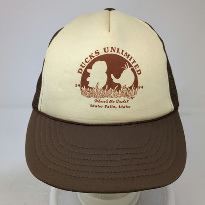 Ducks Unlimited Trucker Hat Brown Vintage Idaho Falls 1984 Mesh Snapback Rope