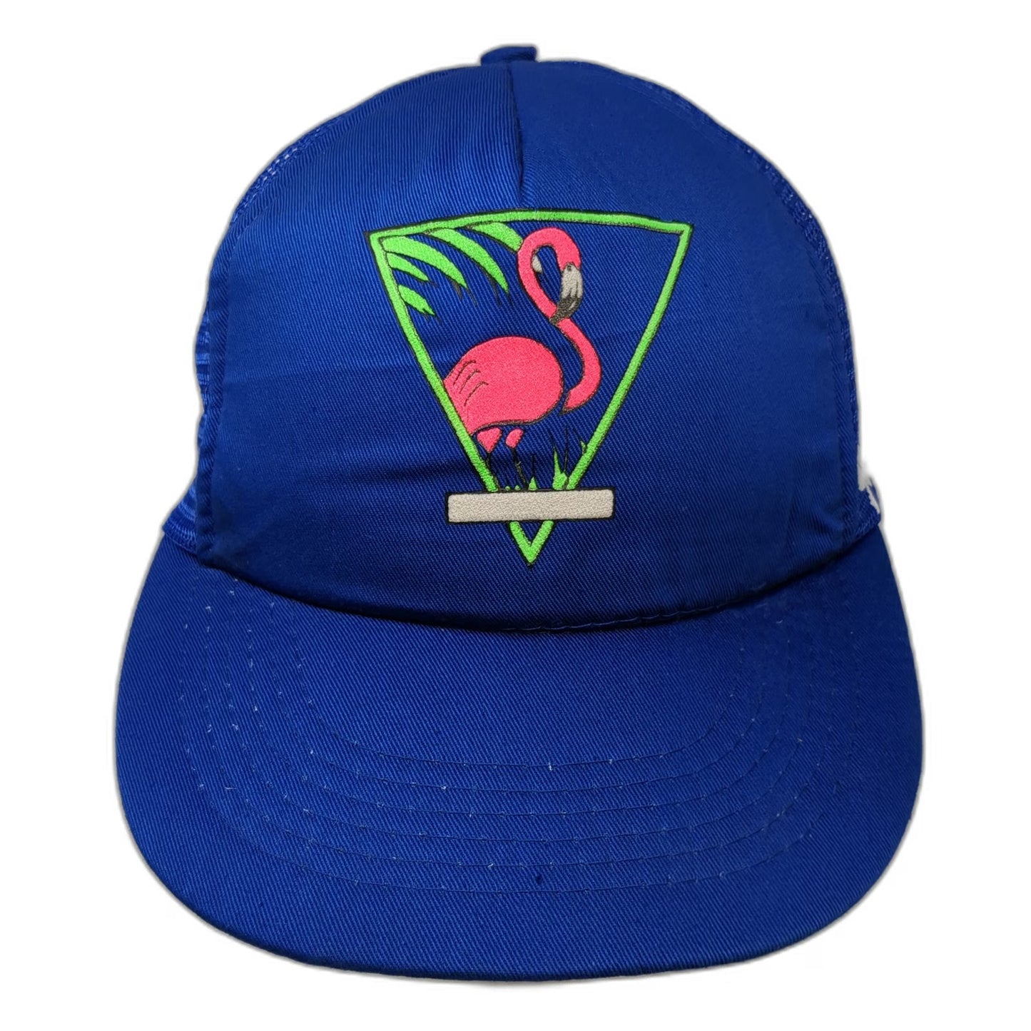 Blue Trucker Hat OS Florida Flamingo Palm Tree Mesh Snapback Foam Front Vintage