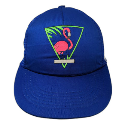 Blue Trucker Hat OS Florida Flamingo Palm Tree Mesh Snapback Foam Front Vintage