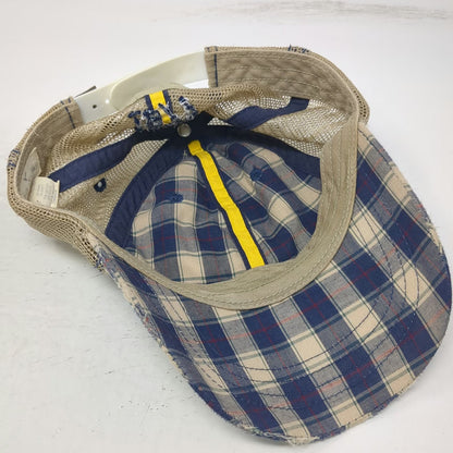 American Eagle Trucker Hat Blue Beige One Size Plaid Distressed Snapback 1977