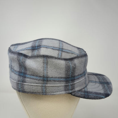 Stormy Kromer Gray Plaid Army Cap 7 1/8 Wool Made in USA Hat Blue Black Fitted