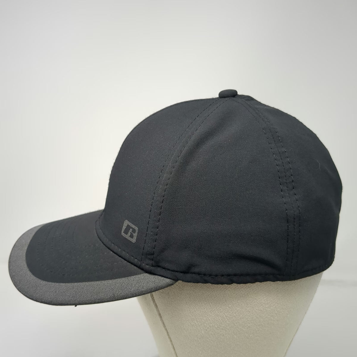 Russell Baseball Cap Black XL Performance Hat Curved Brim Gray Contrast Piping