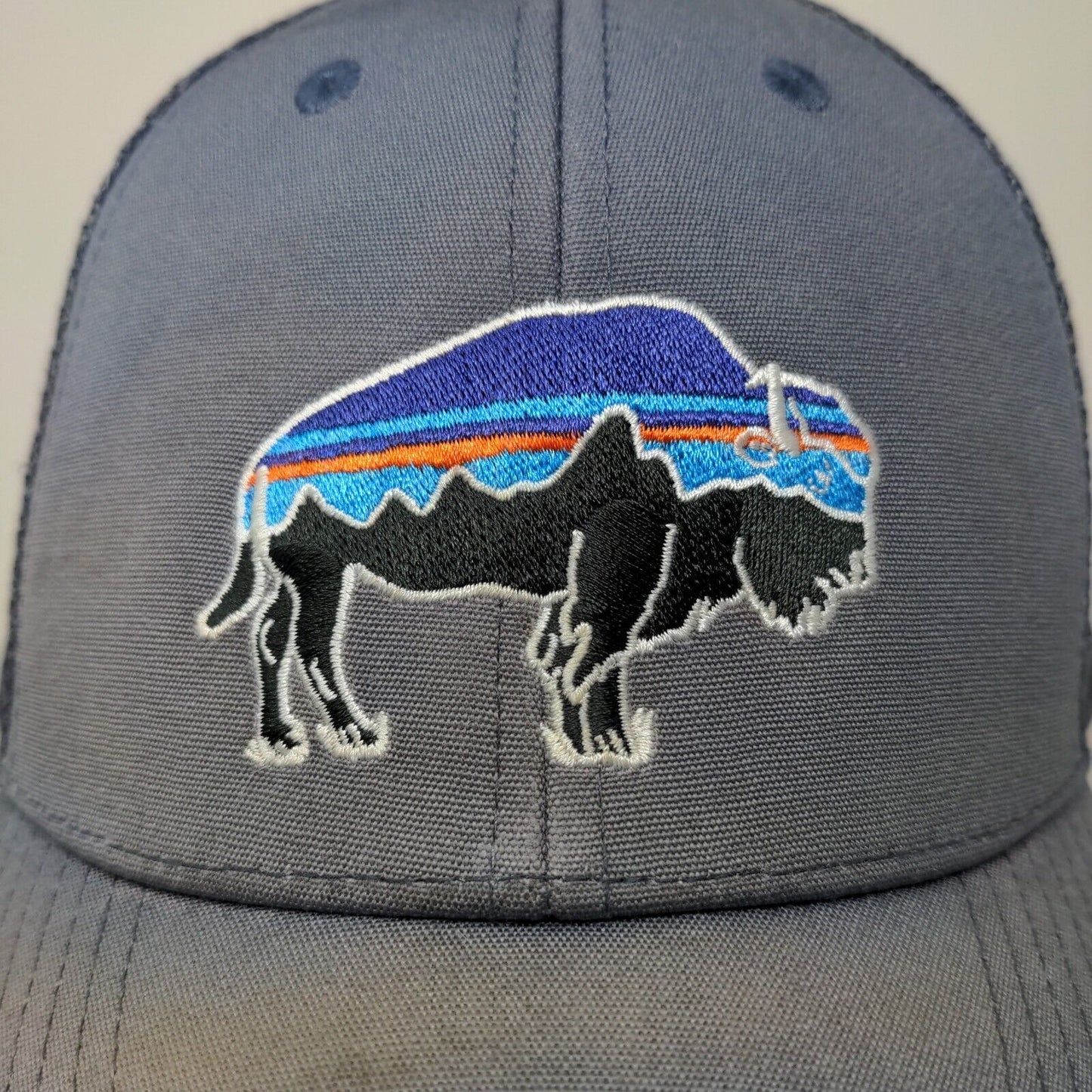 Patagonia Men's Snapback Mesh Back Hat Blue Embroidered Buffalo Logo
