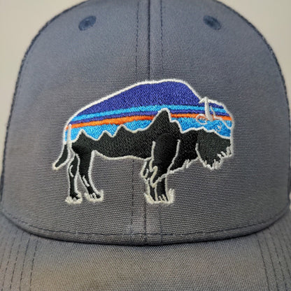 Patagonia Men's Snapback Mesh Back Hat Blue Embroidered Buffalo Logo