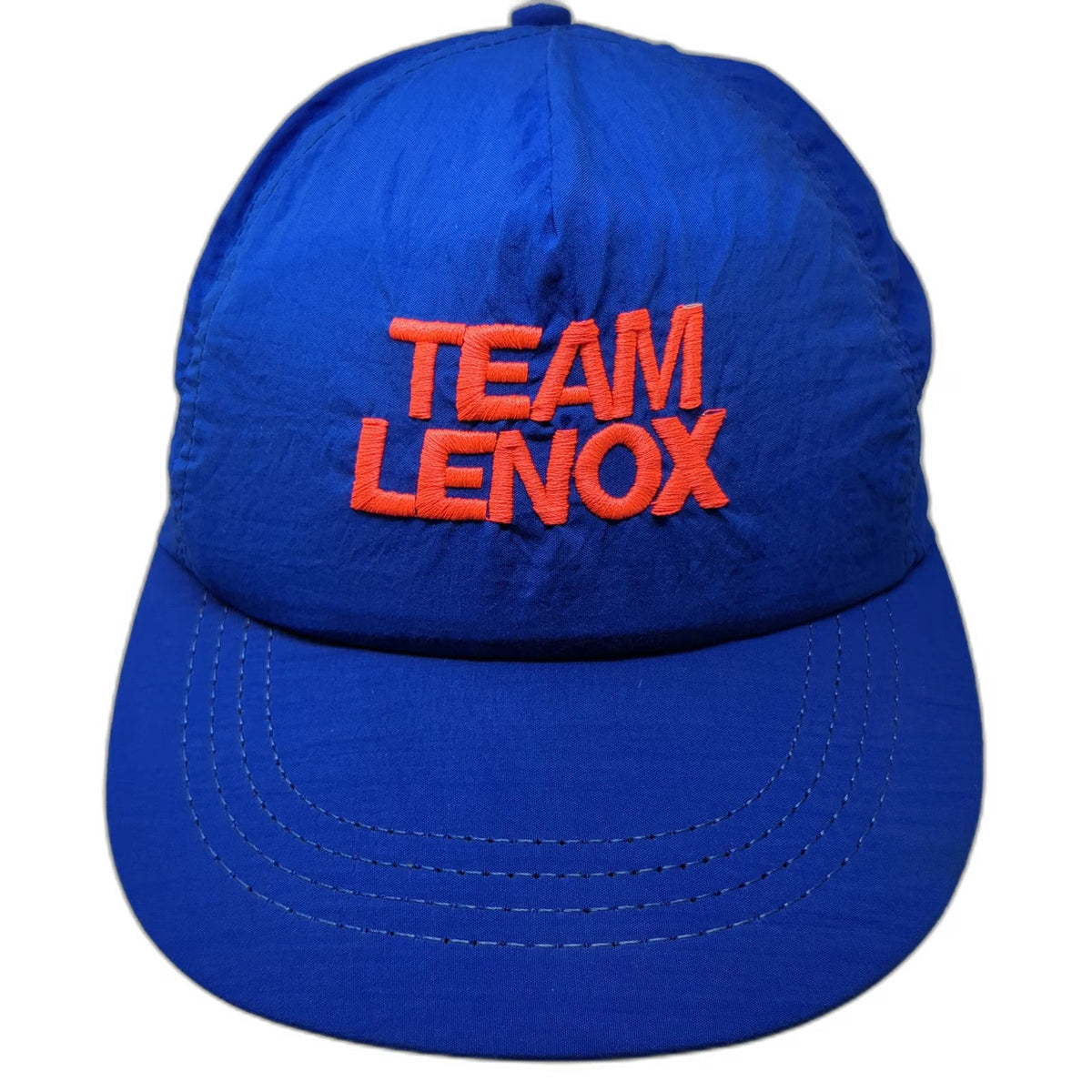 5 Panel Blue Hat Team Lenox Nylon Snapback Made USA Embroidered Cap Vintage