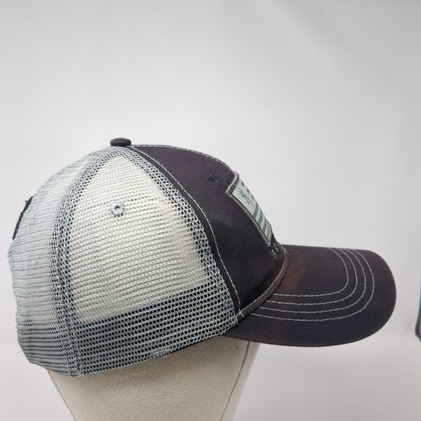 Browning Flag Mesh Back Trucker Hat Gray One Size Adjustable Outdoor