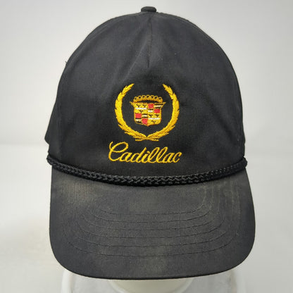 Cadillac Logo 5 Panel Black Gold OS Slideback Rope Brim Embroidered Hat Vintage