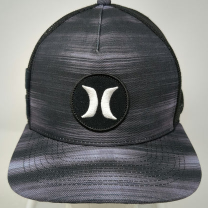 Hurley Trucker Hat Black One Size Mesh Back Snapback Flat Brim Heathered Logo