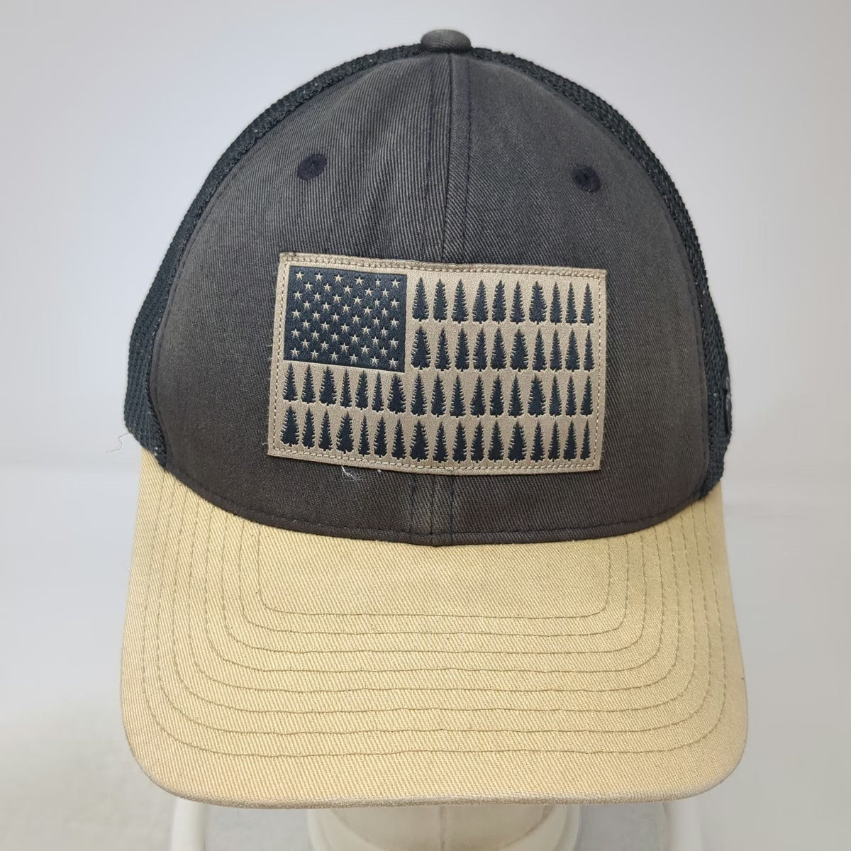 Columbia Baseball Cap Gray Beige One Size Mesh Back Pine Tree American Flag Hat
