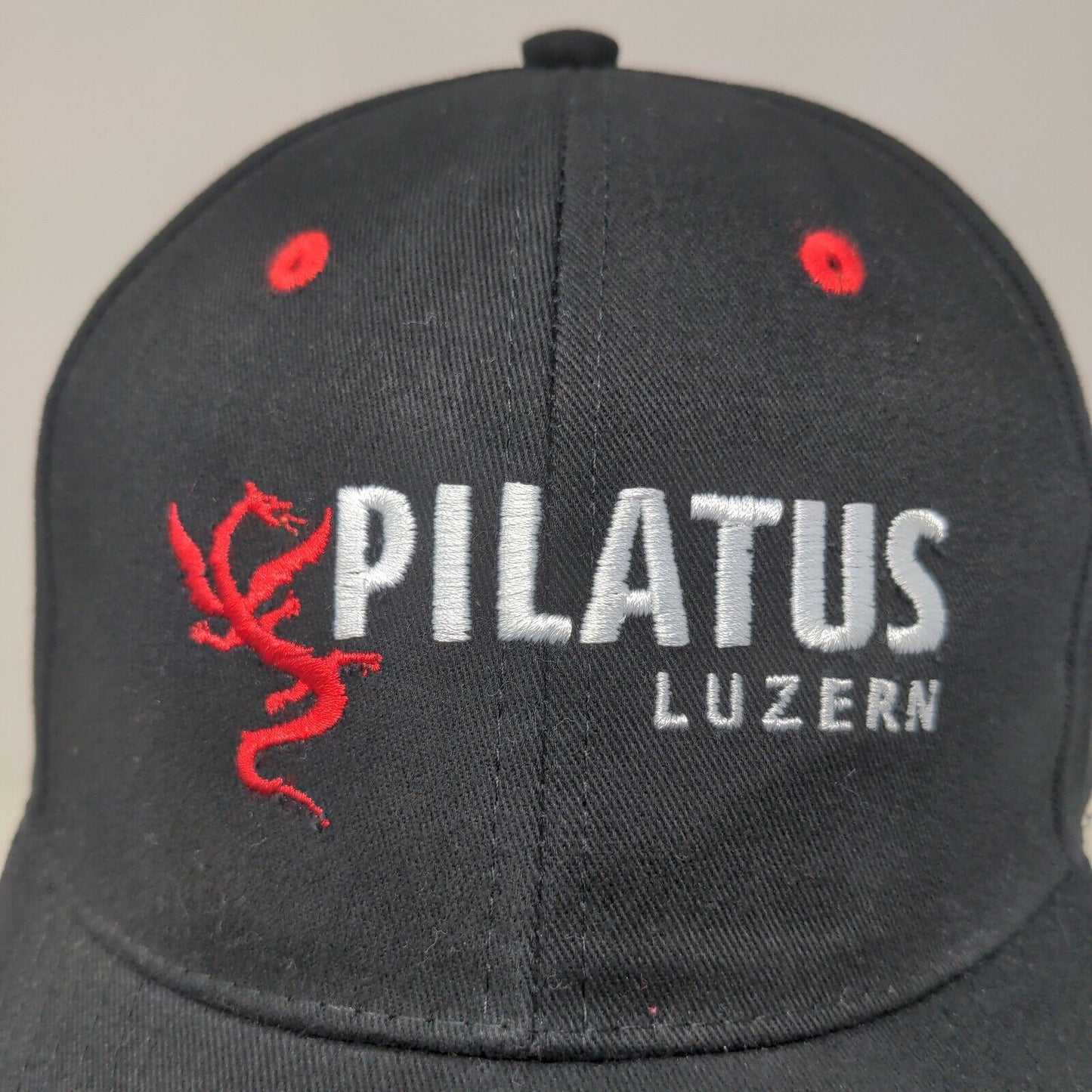 Pilatus Luzern Men's Slideback Hat Black Embroidered Logo 100% Cotton