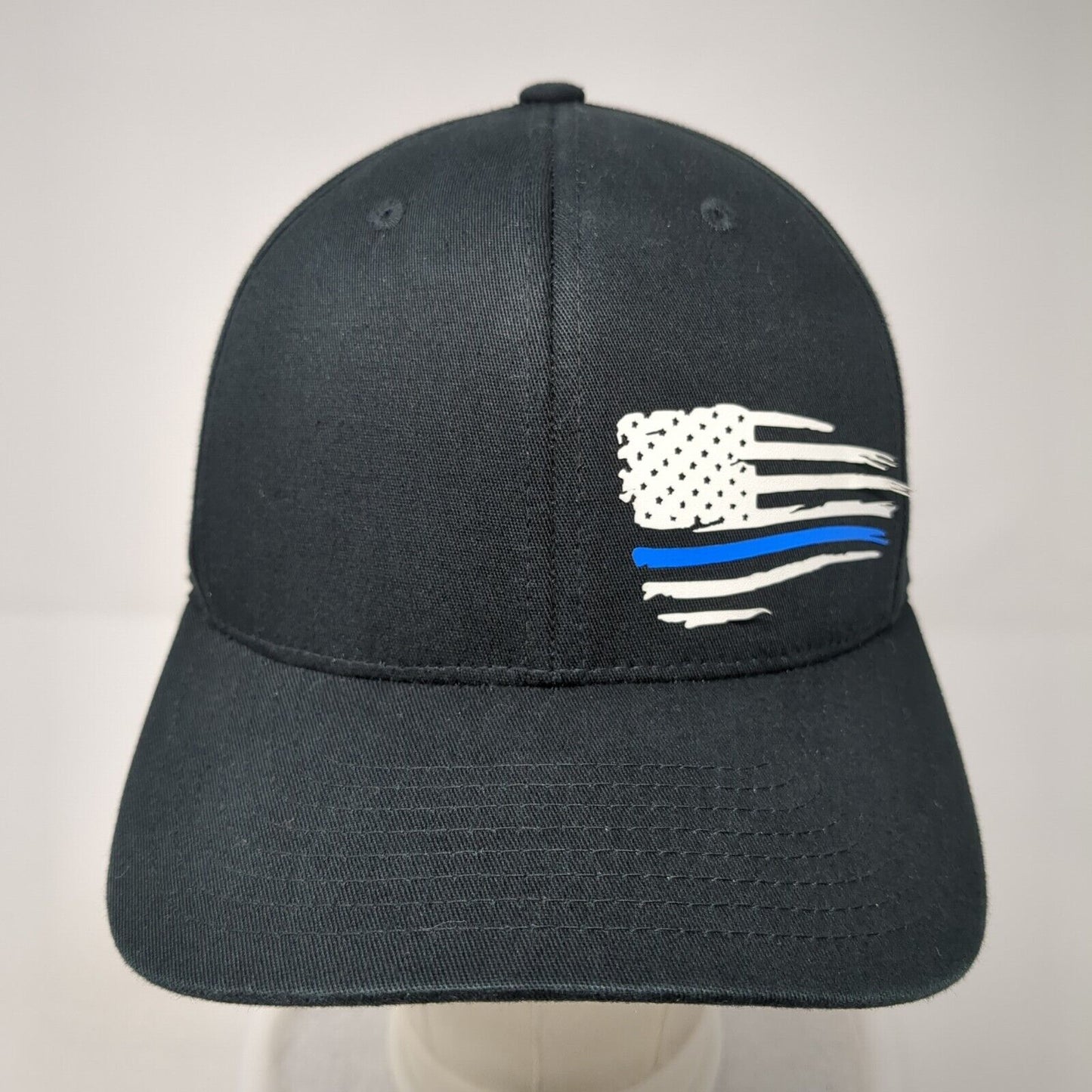Flag Fitted Hat Black Large-XL Flexfit Stretch 6 Panel Solid Yupoong