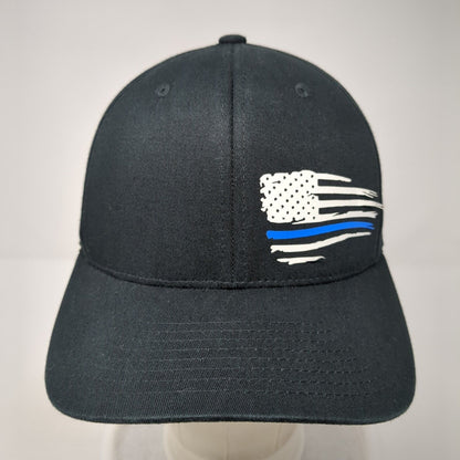 Flag Fitted Hat Black Large-XL Flexfit Stretch 6 Panel Solid Yupoong
