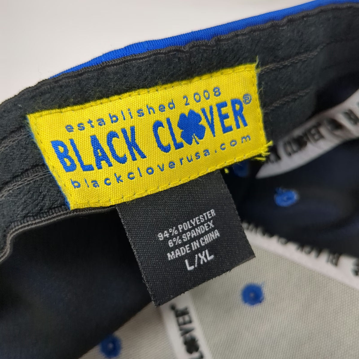 Black Clover Baseball Cap Blue XL Live Lucky Clover Logo Fitted Stretch Hat