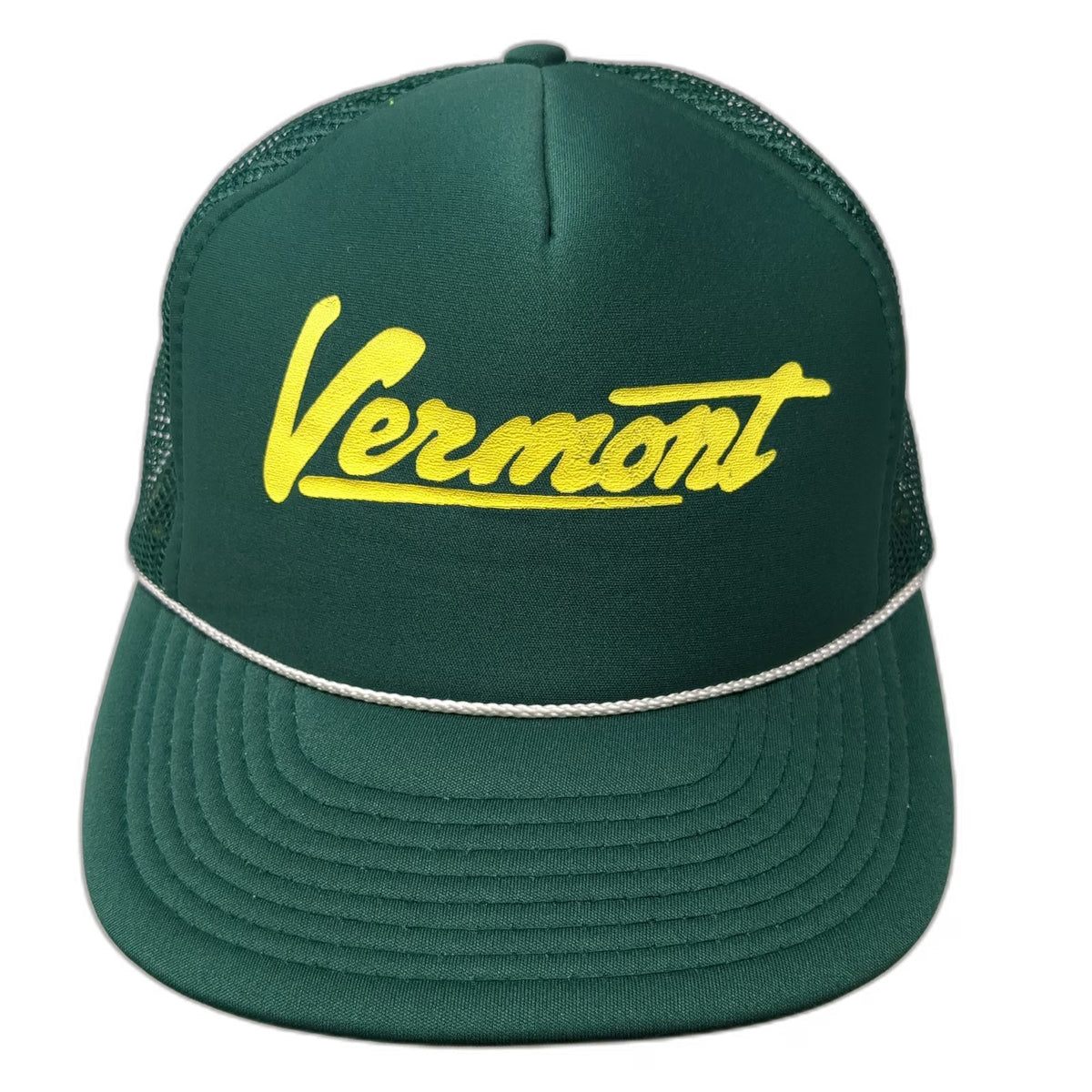 Maydale Trucker Hat Green One Size Foam Front Rope Snapback Vermont Script Cap