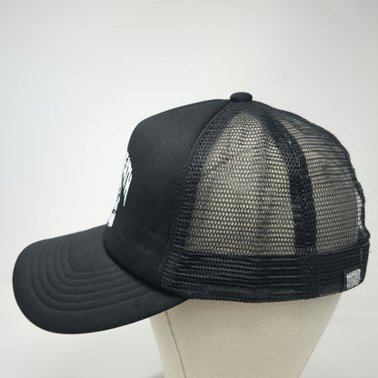 Liquid Death Trucker Hat Black One Size Flaming Skull Graphic Mesh Back Snapback