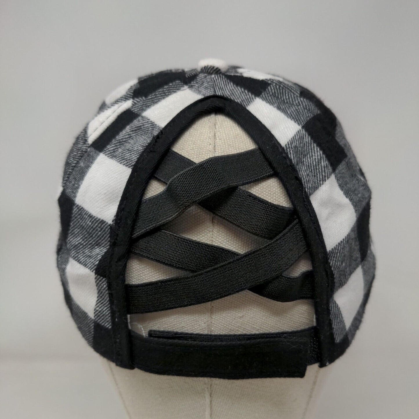 Unbranded Strapback Ponytail Hat Multicolor OS Plaid Criss Cross Back Blank