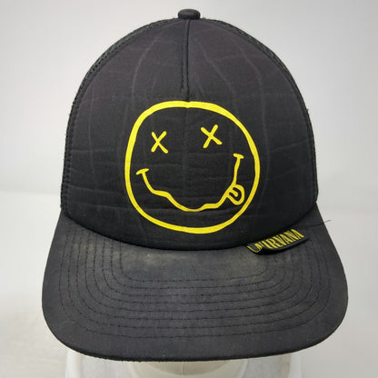 Nirvana Trucker Hat Black OSFM Smiley Face Logo Mesh Back Snapback Band Merch
