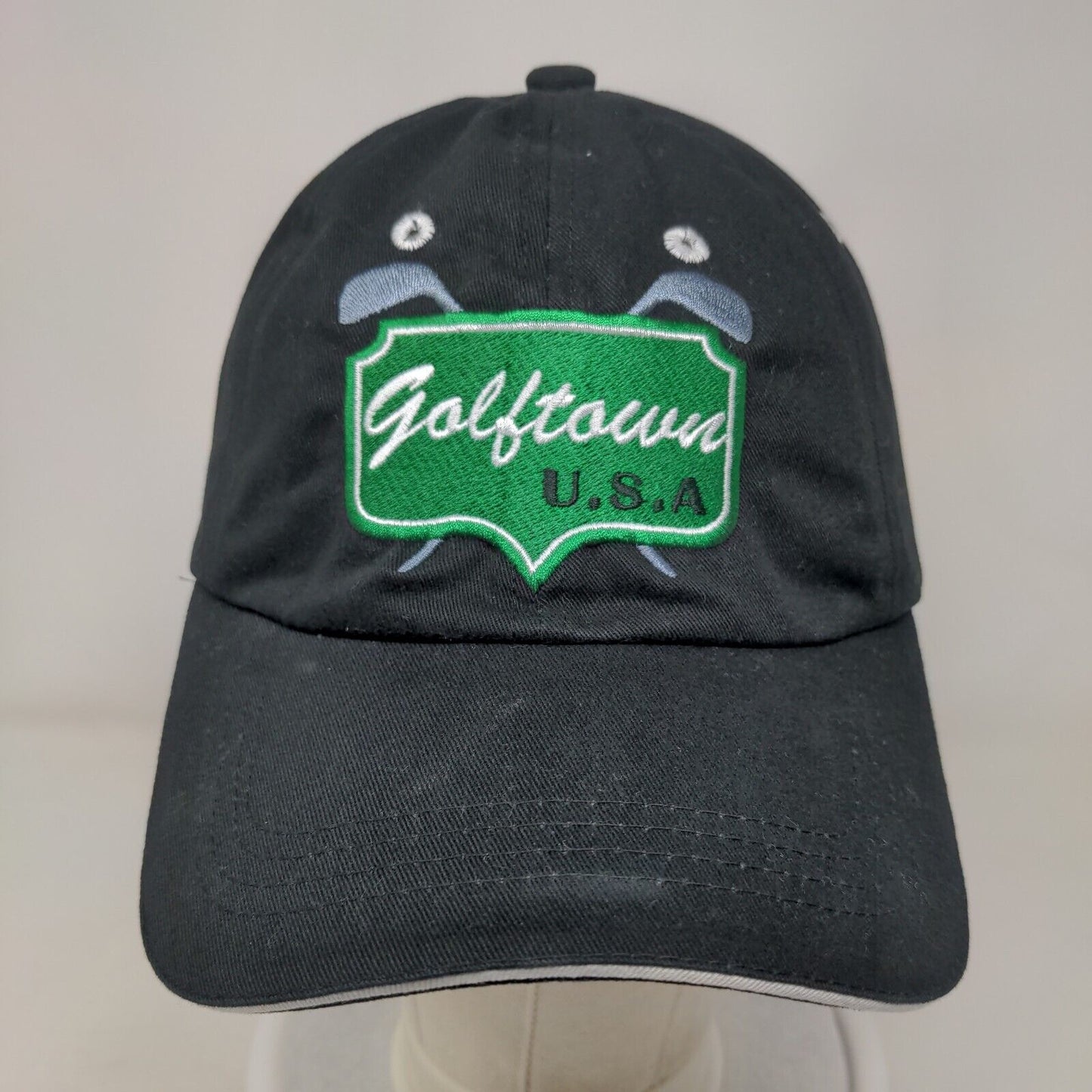 Golftown USA Spin Doctor Strapback Hat Black One Size Adjustable Embroidered